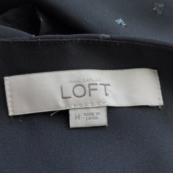 LOFT Black Mesh Silver Polka Dot Spaghetti Strap Camisole Top Fully Lined, Sz M - Picture 6 of 7